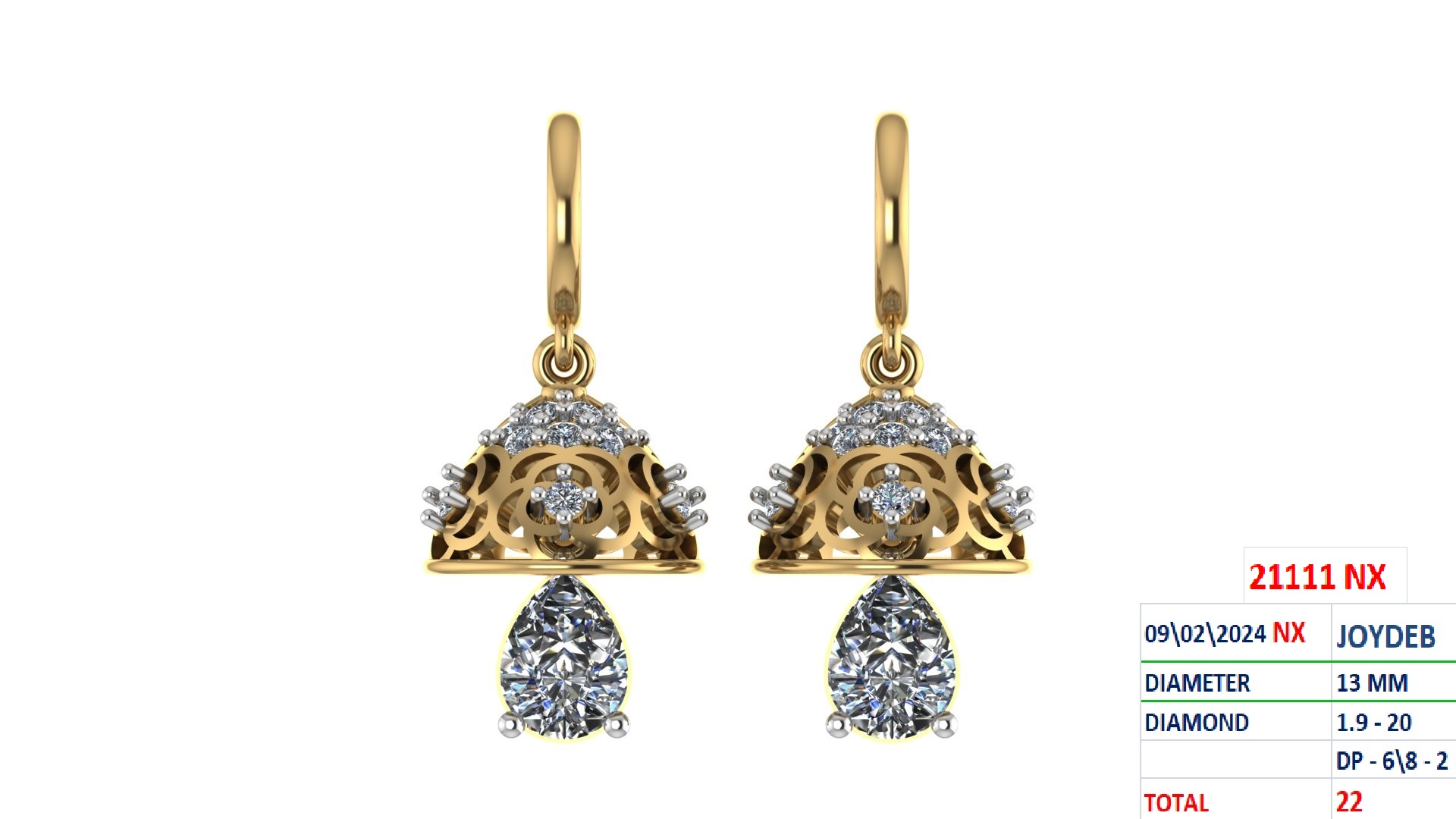 AD ROSE WHITE AKDA JHUMKI - 21488 NX